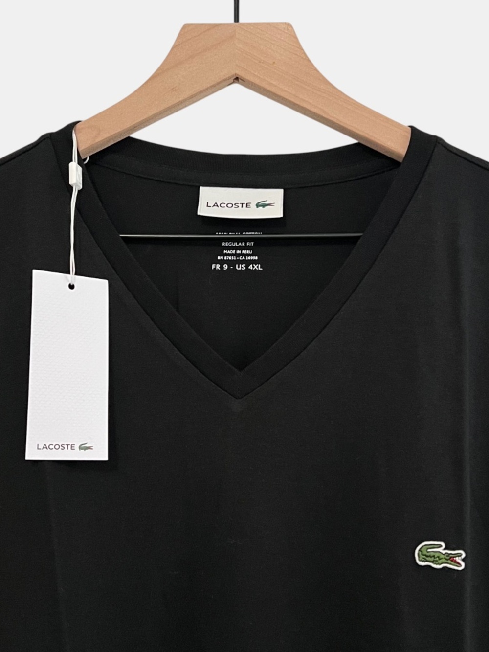 Lacoste Men's V-Neck T-Shirt 4XL Regular Fit Pima Cotton NWT Black Retail $60